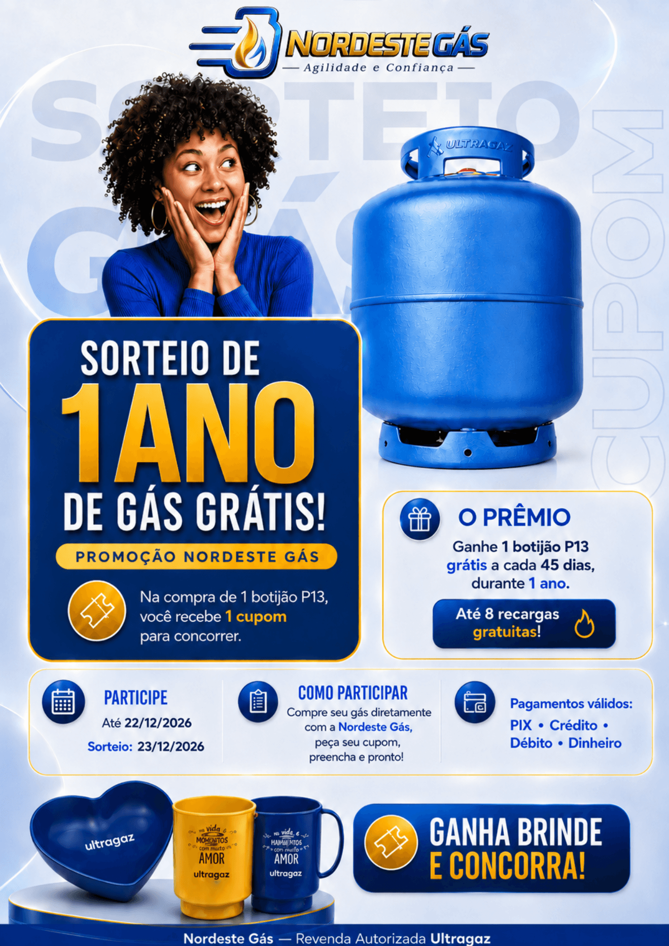 Promoção Nordeste Gás: siga a página, participe do sorteio e concorra a um ano de gás grátis, uma TV de 32 polegadas e R$ 700 no Pix.