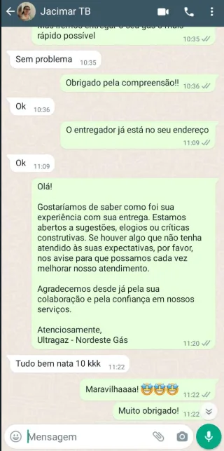 Conversa de atendimento publicada pela Nordeste Gás, registro 2.