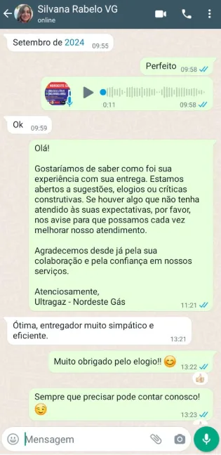 Conversa de atendimento publicada pela Nordeste Gás, registro 4.