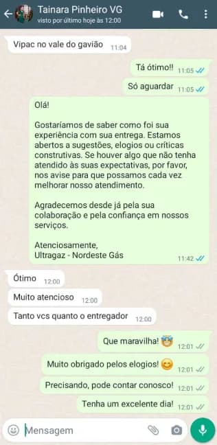 Conversa de atendimento publicada pela Nordeste Gás, registro 5.